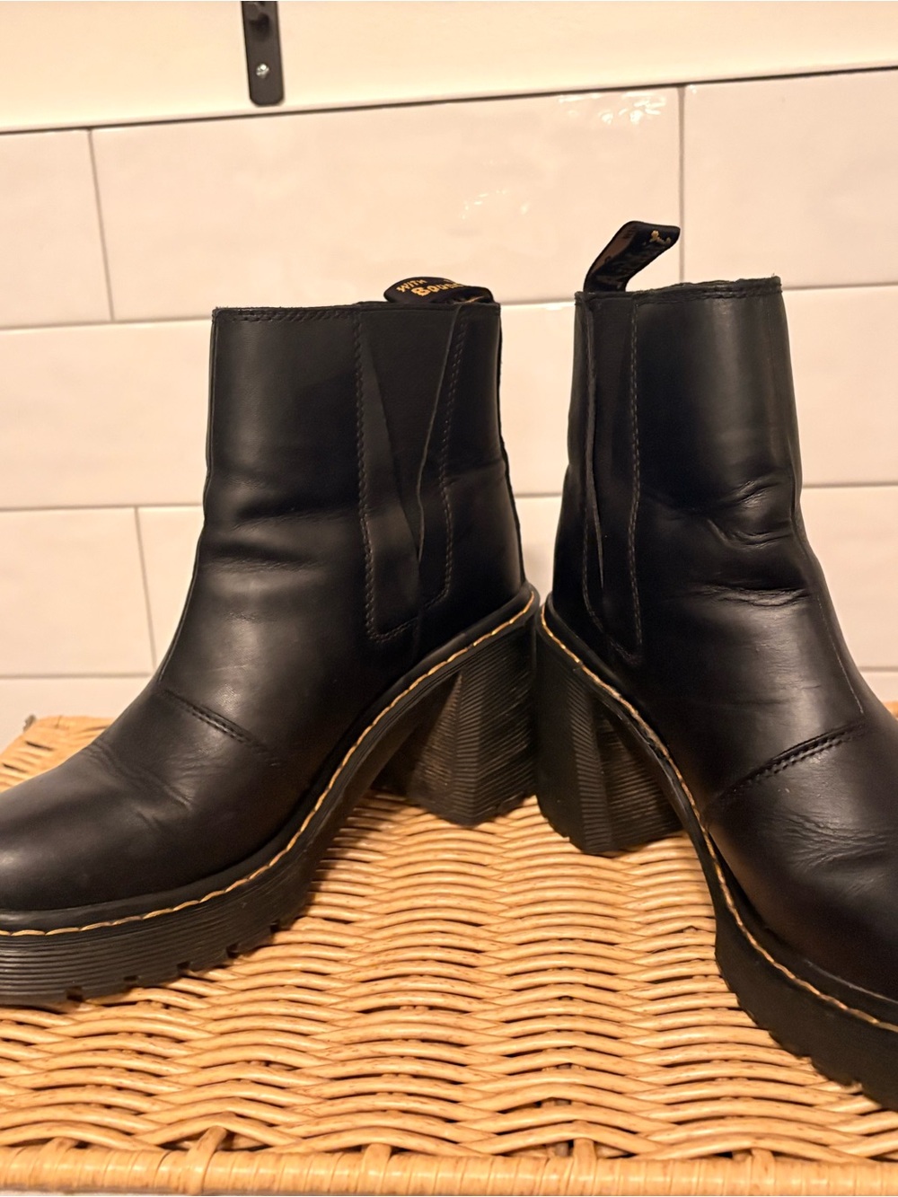 Dr. Martens Black Leather Platform Chelsea Booties
